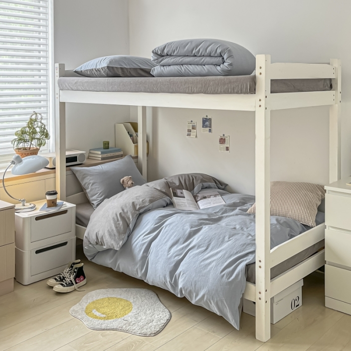 91家纺网 家纺一手货源 找家纺 秀色 纯色双拼全棉水洗学生宿舍三件套被套四件套 浅蓝+浅灰