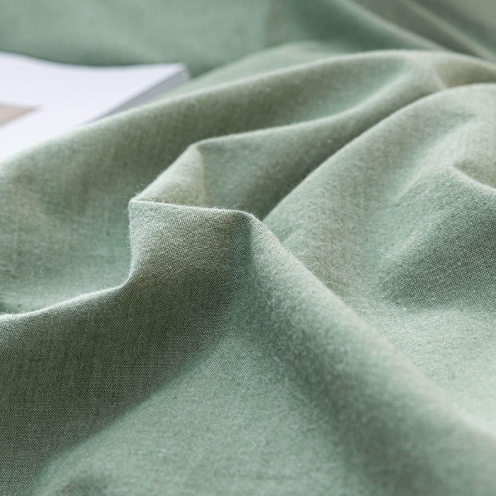91家纺网 家纺一手货源 找家纺 秀色2025新日系简约纯色双拼全棉可水洗四件套 抹茶绿+浅驼
