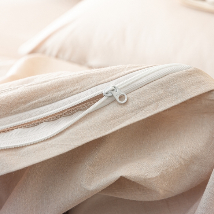 91家纺网 家纺一手货源 找家纺 秀色 2025新款日系简约纯色双拼全棉可水洗纯棉四件套 浅驼