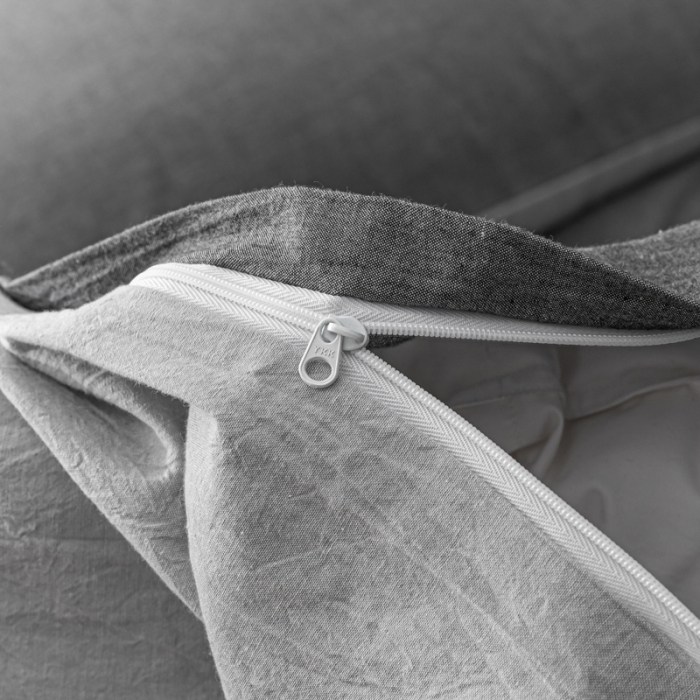 91家纺网 家纺一手货源 找家纺 秀色 2025新日系简约纯色双拼全棉可水洗四件套 深灰+浅灰