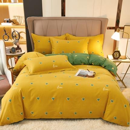 91家纺网 家纺一手货源 找家纺 雲归梦 2022新款全棉AB版加厚磨毛四件套 心动-黄
