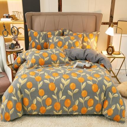 雲归梦 2022新款全棉AB版加厚磨毛四件套 朵唯-灰