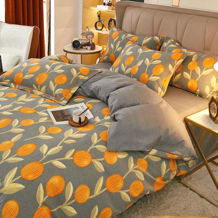 91家纺网 家纺一手货源 找家纺 雲归梦 2022新款全棉AB版加厚磨毛四件套 朵唯-灰