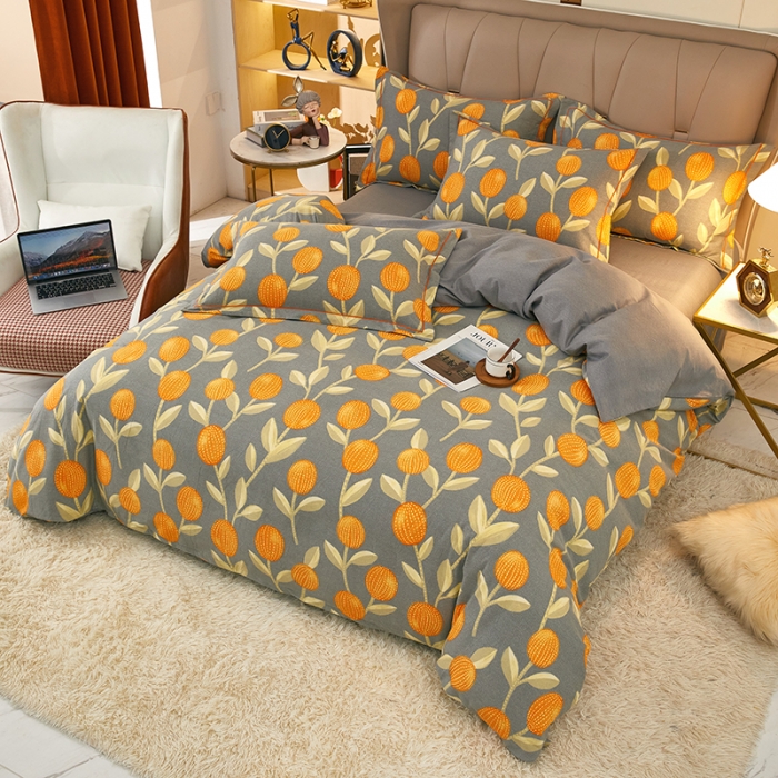 91家纺网 家纺一手货源 找家纺 雲归梦 2022新款全棉AB版加厚磨毛四件套 朵唯-灰