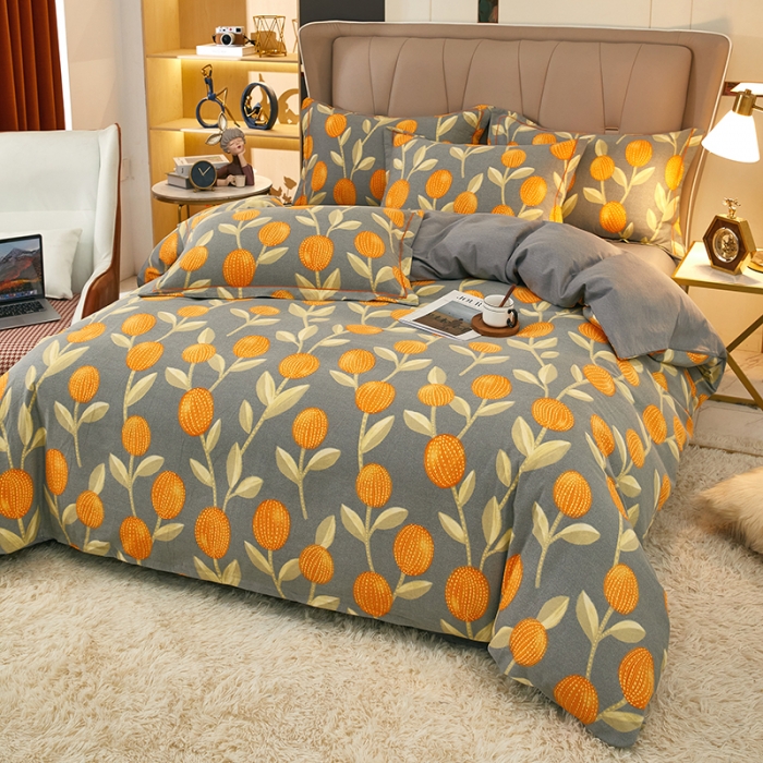 91家纺网 家纺一手货源 找家纺 雲归梦 2022新款全棉AB版加厚磨毛四件套 朵唯-灰