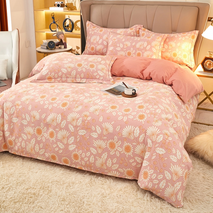 91家纺网 家纺一手货源 找家纺 雲归梦 2022新款全棉AB版加厚磨毛四件套 庭榭小花-粉