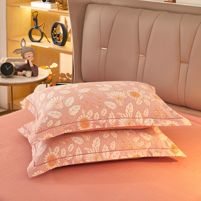 91家纺网 家纺一手货源 找家纺 雲归梦 2022新款全棉AB版加厚磨毛四件套 庭榭小花-粉