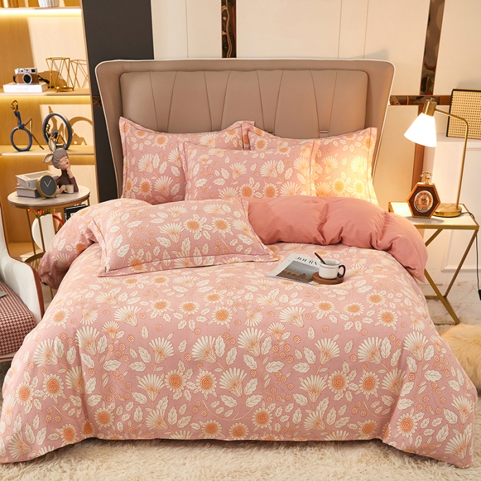 91家纺网 家纺一手货源 找家纺 雲归梦 2022新款全棉AB版加厚磨毛四件套 庭榭小花-粉