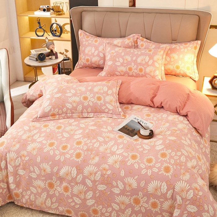 91家纺网 家纺一手货源 找家纺 雲归梦 2022新款全棉AB版加厚磨毛四件套 庭榭小花-粉