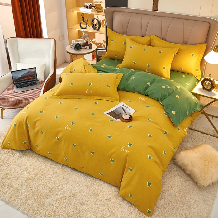 91家纺网 家纺一手货源 找家纺 雲归梦 2022新款全棉AB版加厚磨毛四件套 心动-黄