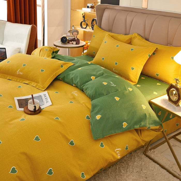 91家纺网 家纺一手货源 找家纺 雲归梦 2022新款全棉AB版加厚磨毛四件套 心动-黄
