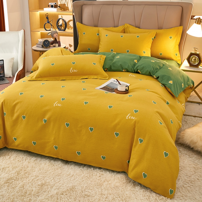 91家纺网 家纺一手货源 找家纺 雲归梦 2022新款全棉AB版加厚磨毛四件套 心动-黄