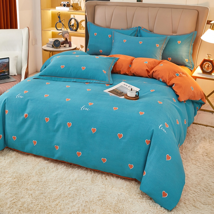 91家纺网 家纺一手货源 找家纺 雲归梦 2022新款全棉AB版加厚磨毛四件套 心动-蓝