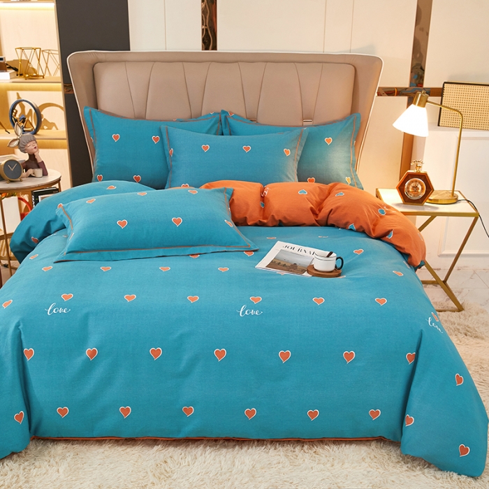 91家纺网 家纺一手货源 找家纺 雲归梦 2022新款全棉AB版加厚磨毛四件套 心动-蓝