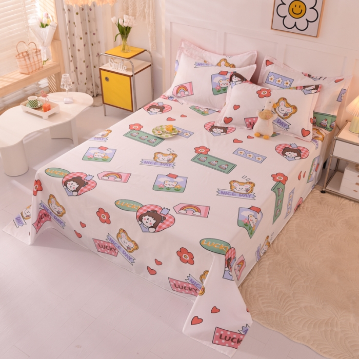91家纺网 家纺一手货源 找家纺 甜之梦 新款12868全棉定制尺寸印花系列单床单 幸运女孩