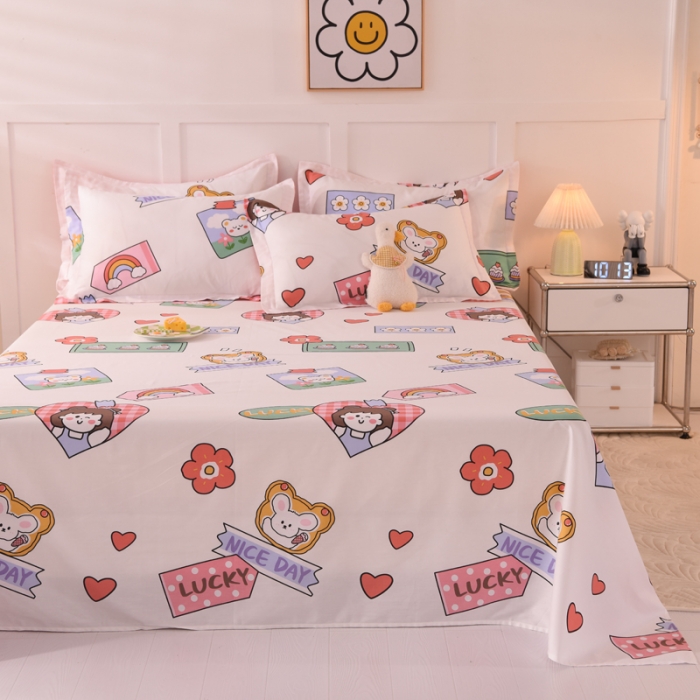 91家纺网 家纺一手货源 找家纺 甜之梦 新款12868全棉定制尺寸印花系列单床单 幸运女孩