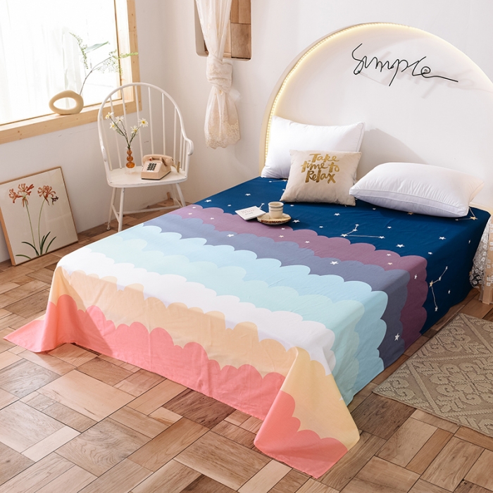 91家纺网 家纺一手货源 找家纺 甜之梦 新款12868全棉定制尺寸印花系列单床单 彩虹星空