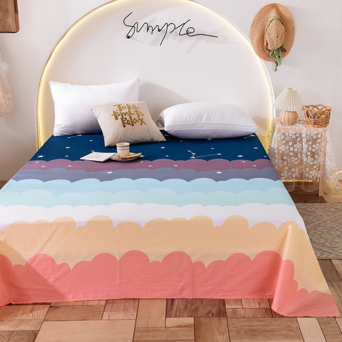 91家纺网 家纺一手货源 找家纺 甜之梦 新款12868全棉定制尺寸印花系列单床单 彩虹星空