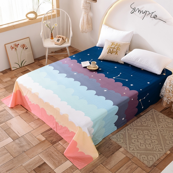 91家纺网 家纺一手货源 找家纺 甜之梦 新款12868全棉定制尺寸印花系列单床单 彩虹星空