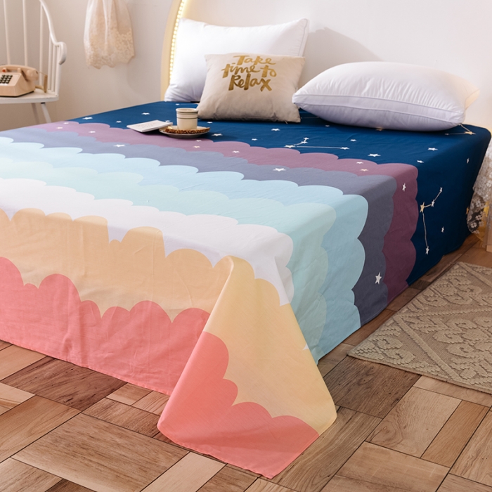 91家纺网 家纺一手货源 找家纺 甜之梦 新款12868全棉定制尺寸印花系列单床单 彩虹星空