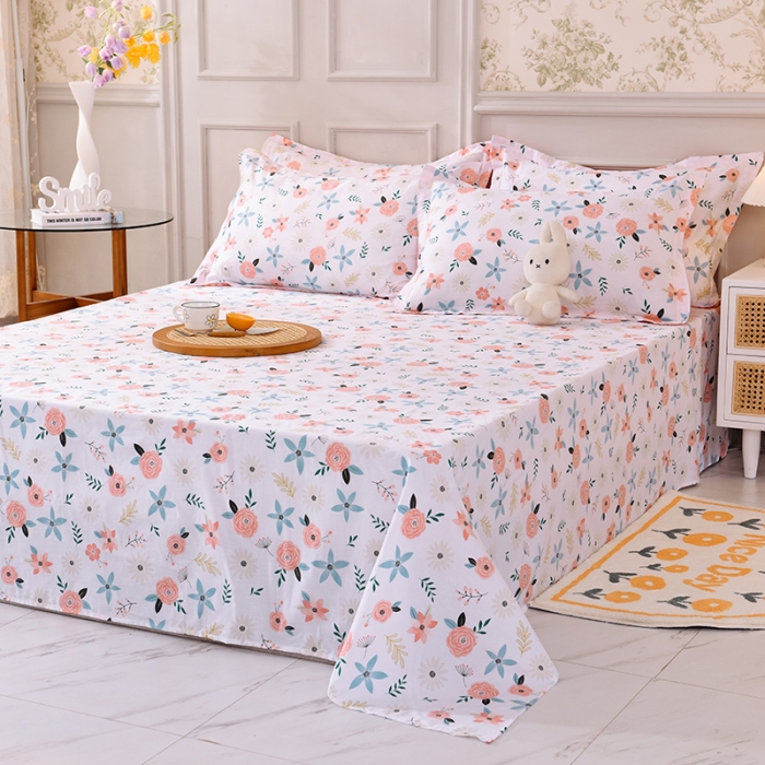 91家纺网 家纺一手货源 找家纺 甜之梦 新款12868全棉定制尺寸印花系列单床单 粉红佳人