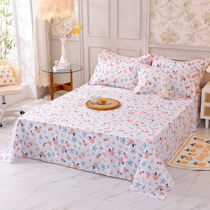 91家纺网 家纺一手货源 找家纺 甜之梦 新款12868全棉定制尺寸印花系列单床单 粉红佳人