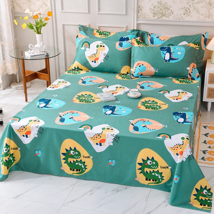 91家纺网 家纺一手货源 找家纺 甜之梦 新款12868全棉定制尺寸印花系列单床单 恐龙派对