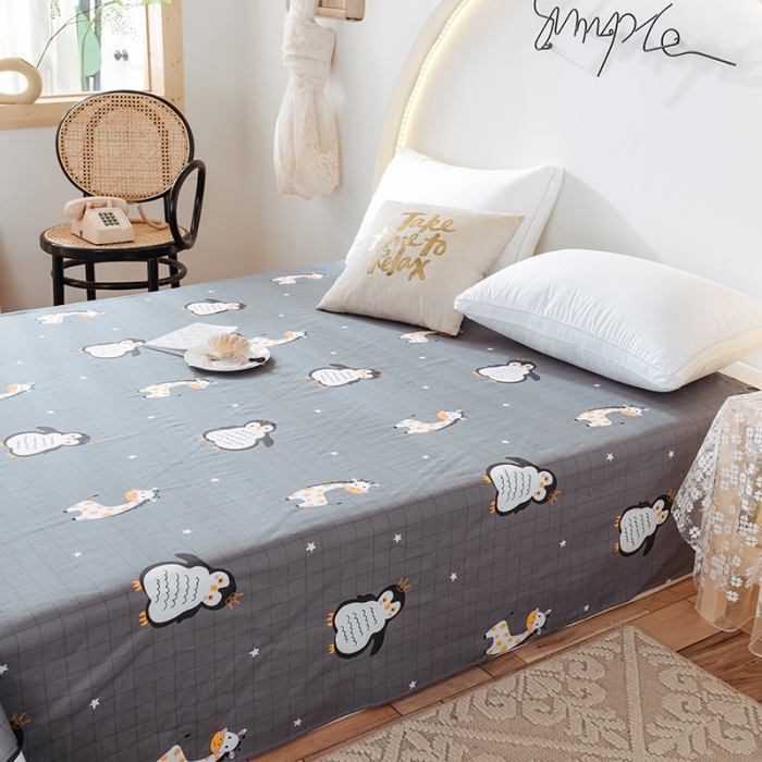 91家纺网 家纺一手货源 找家纺 甜之梦 新款12868全棉定制尺寸印花系列单床单 萌企鹅