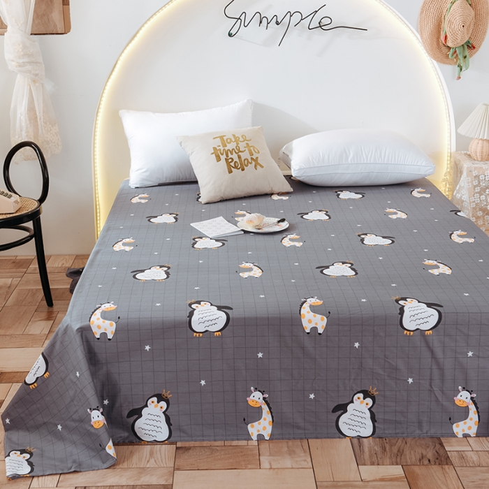 91家纺网 家纺一手货源 找家纺 甜之梦 新款12868全棉定制尺寸印花系列单床单 萌企鹅