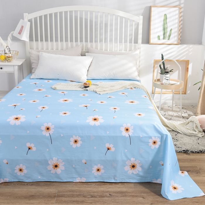 91家纺网 家纺一手货源 找家纺 甜之梦 新款12868全棉定制尺寸印花系列单床单 小雏菊蓝