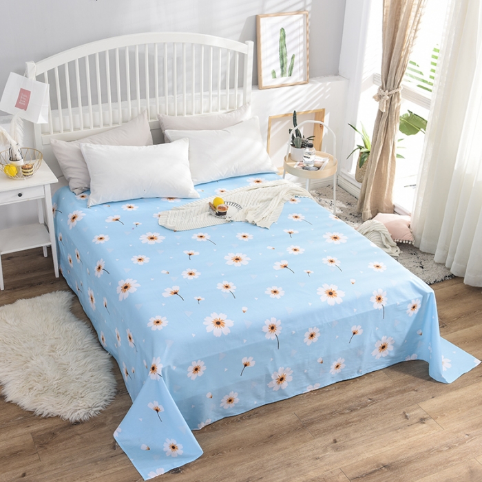 91家纺网 家纺一手货源 找家纺 甜之梦 新款12868全棉定制尺寸印花系列单床单 小雏菊蓝