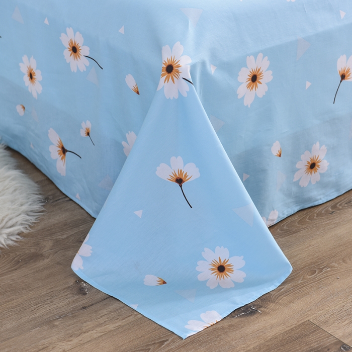 91家纺网 家纺一手货源 找家纺 甜之梦 新款12868全棉定制尺寸印花系列单床单 小雏菊蓝