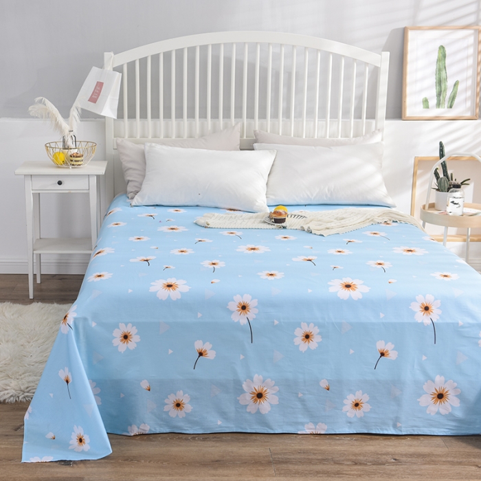 91家纺网 家纺一手货源 找家纺 甜之梦 新款12868全棉定制尺寸印花系列单床单 小雏菊蓝