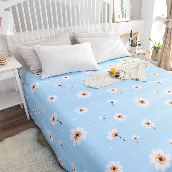 91家纺网 家纺一手货源 找家纺 甜之梦 新款12868全棉定制尺寸印花系列单床单 小雏菊蓝