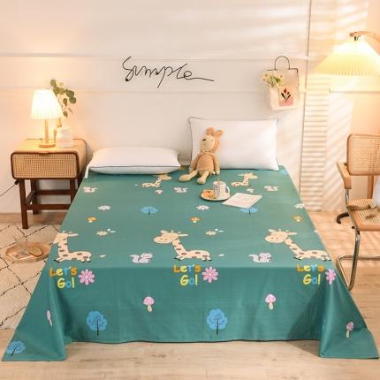 甜之梦 新款12868全棉定制尺寸印花系列单床单 小鹿精灵绿