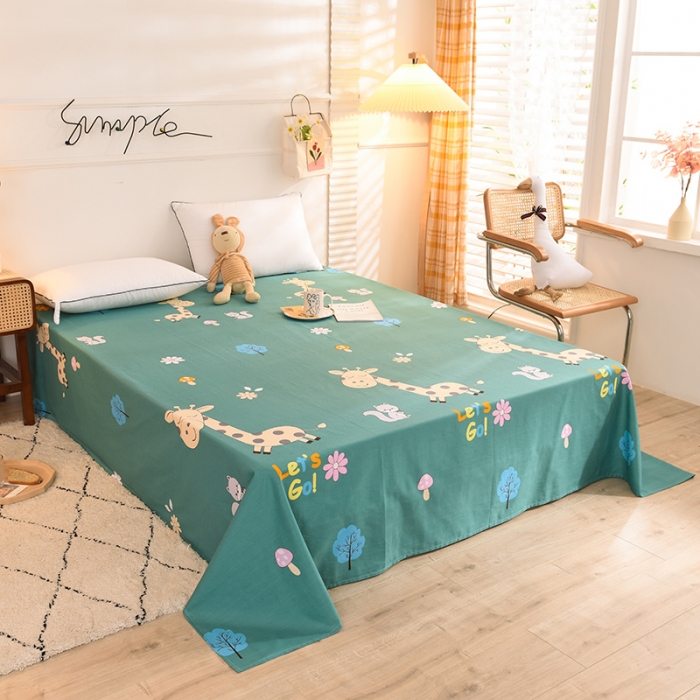 91家纺网 家纺一手货源 找家纺 甜之梦 新款12868全棉定制尺寸印花系列单床单 小鹿精灵绿