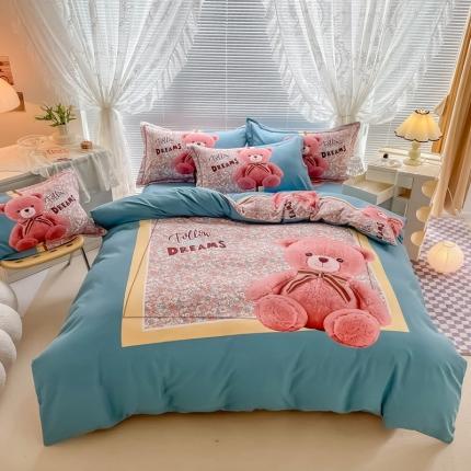 91家纺网 家纺一手货源 找家纺 金爱家 2023新款大版卡通磨毛四件套 嘟嘟熊