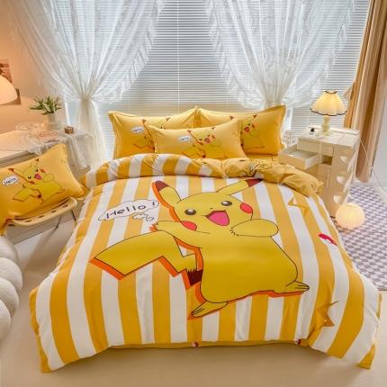 91家纺网 家纺一手货源 找家纺 金爱家 2023新款大版卡通磨毛四件套 闪电