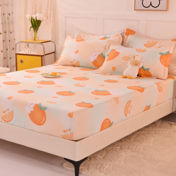 91家纺网 家纺一手货源 找家纺 甜之梦 新款12868全棉印花系列单床笠（可接缺角异型） 甜橙小兔