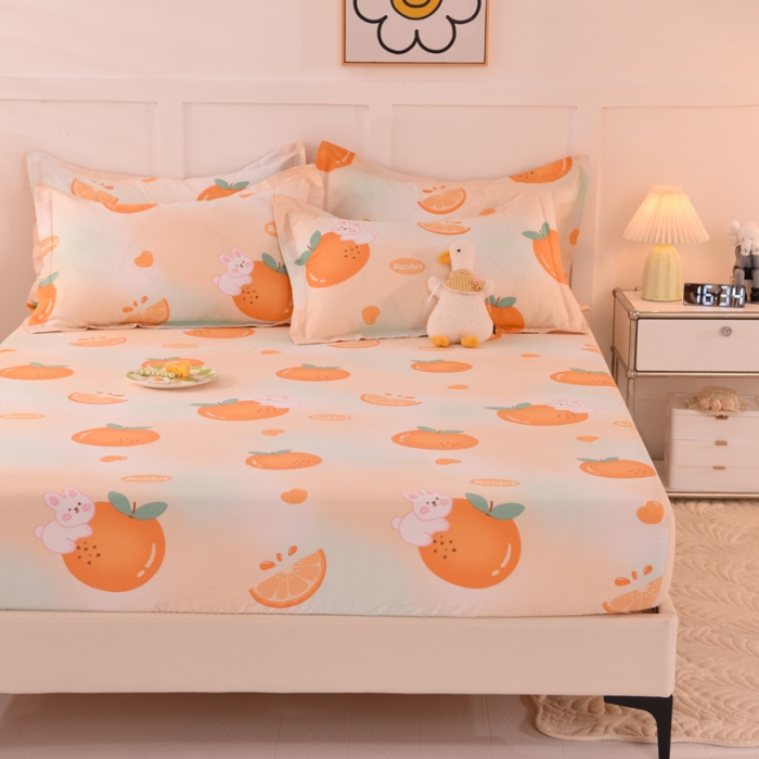 91家纺网 家纺一手货源 找家纺 甜之梦 新款12868全棉印花系列单床笠（可接缺角异型） 甜橙小兔