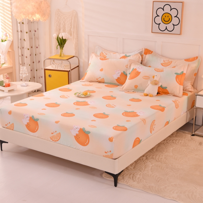 91家纺网 家纺一手货源 找家纺 甜之梦 新款12868全棉印花系列单床笠（可接缺角异型） 甜橙小兔