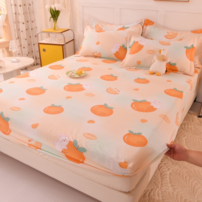 91家纺网 家纺一手货源 找家纺 甜之梦 新款12868全棉印花系列单床笠（可接缺角异型） 甜橙小兔