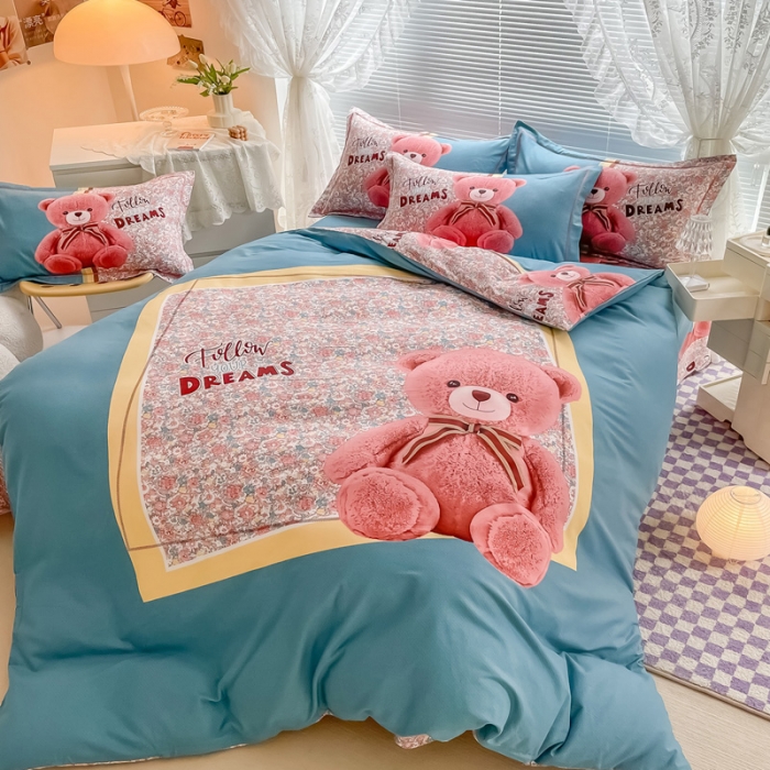 91家纺网 家纺一手货源 找家纺 金爱家 2023新款大版卡通磨毛四件套 嘟嘟熊