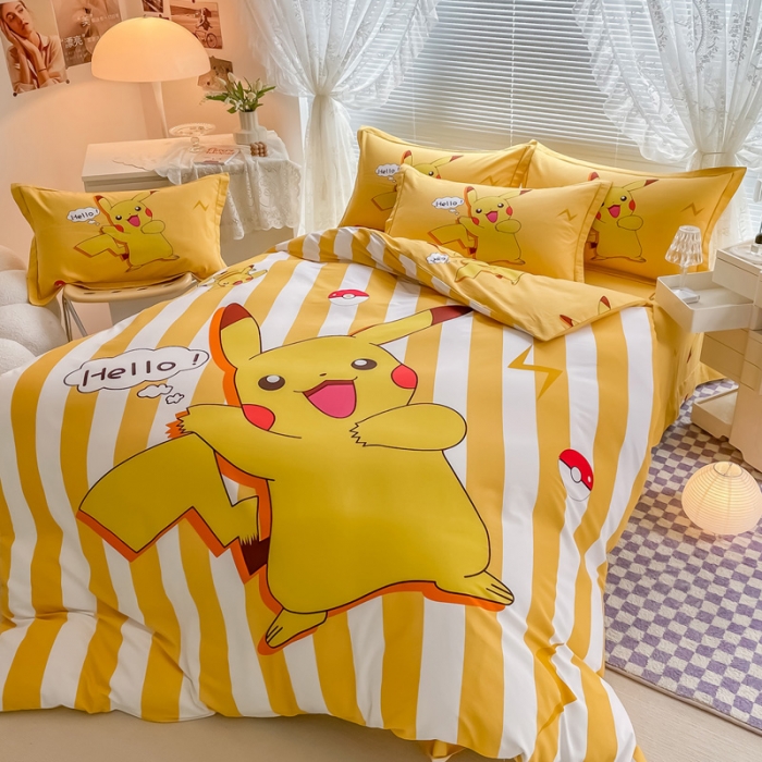 91家纺网 家纺一手货源 找家纺 金爱家 2023新款大版卡通磨毛四件套 闪电