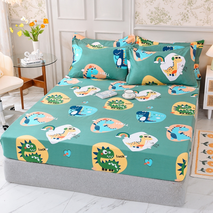 91家纺网 家纺一手货源 找家纺 甜之梦 新款12868全棉印花系列单床笠（可接缺角异型） 恐龙派对