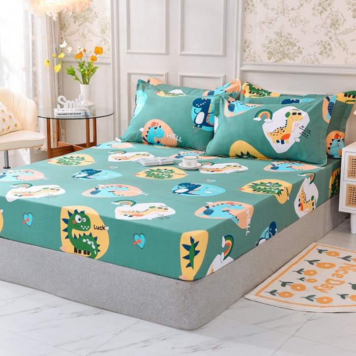 91家纺网 家纺一手货源 找家纺 甜之梦 新款12868全棉印花系列单床笠（可接缺角异型） 恐龙派对