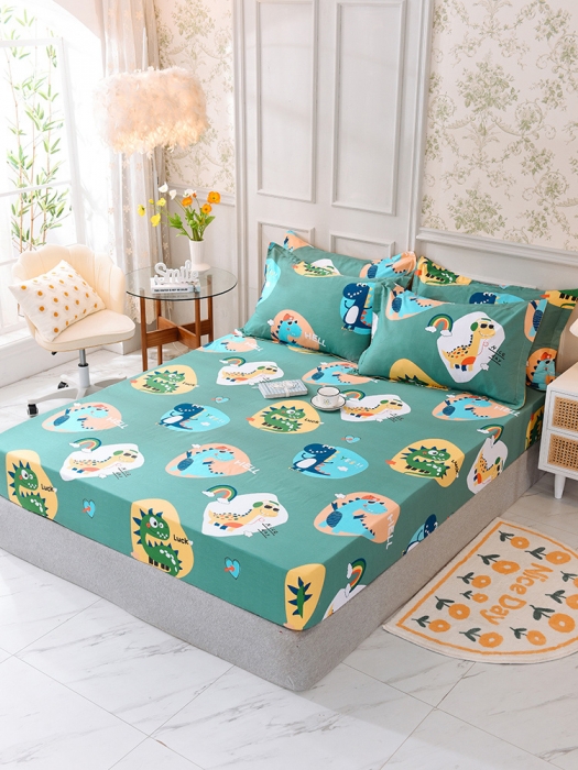 91家纺网 家纺一手货源 找家纺 甜之梦 新款12868全棉印花系列单床笠（可接缺角异型） 恐龙派对