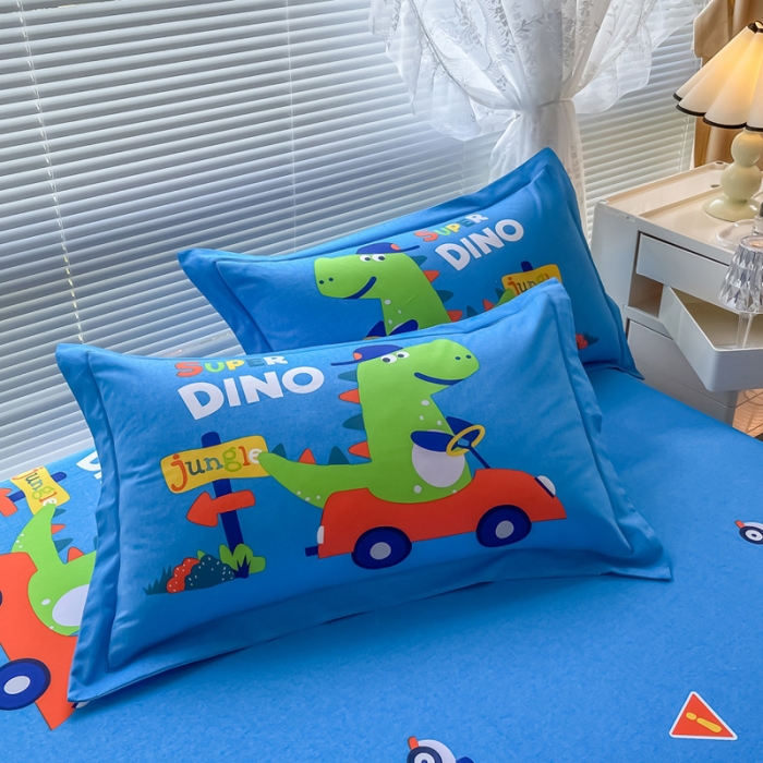 91家纺网 家纺一手货源 找家纺 金爱家 2023新款大版卡通磨毛四件套 恐龙假日