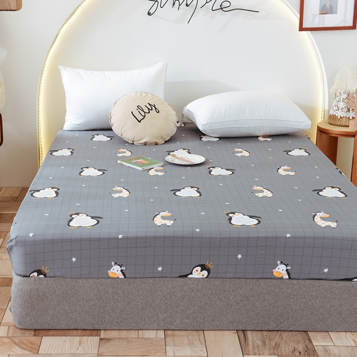 91家纺网 家纺一手货源 找家纺 甜之梦 新款12868全棉印花系列单床笠（可接缺角异型） 萌企鹅