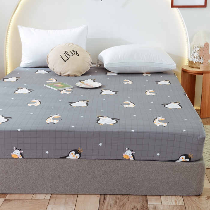 91家纺网 家纺一手货源 找家纺 甜之梦 新款12868全棉印花系列单床笠（可接缺角异型） 萌企鹅